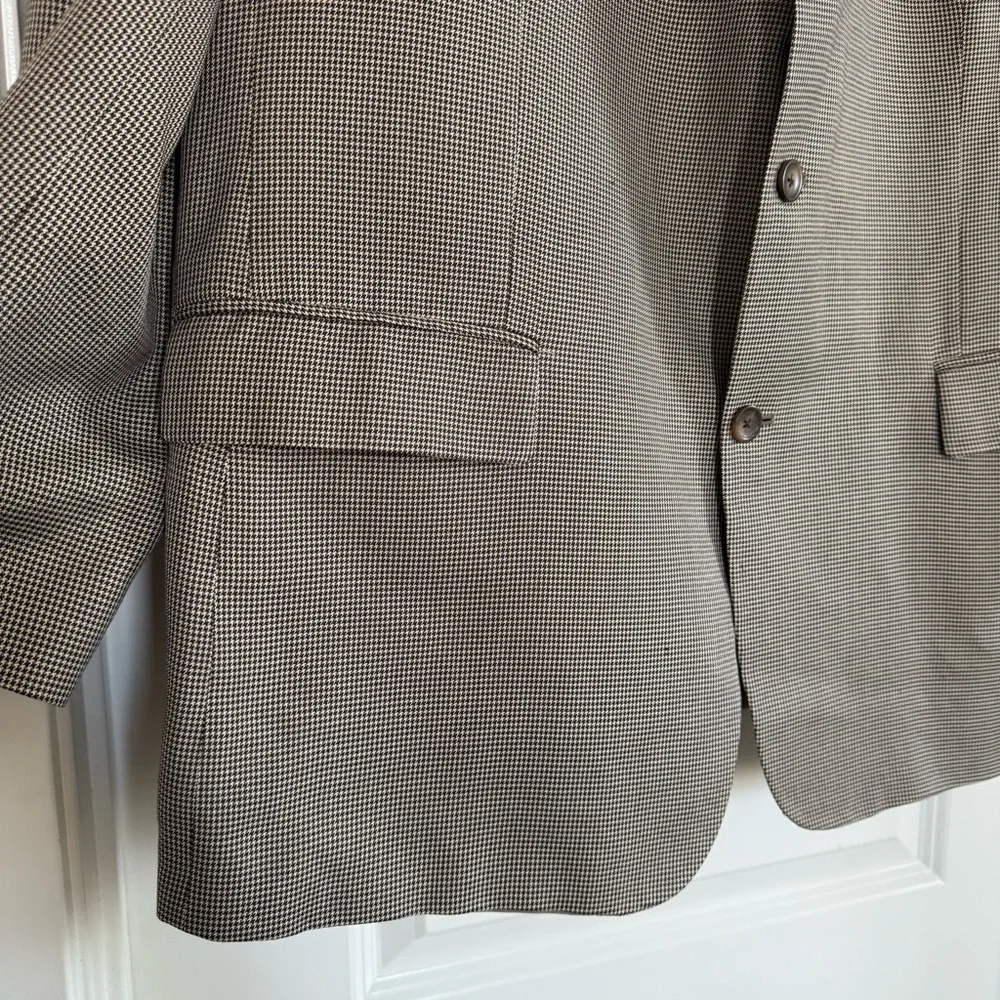 Vintage Oscar De La Renta 100% silk houndstooth tan blazer academia 48R brown